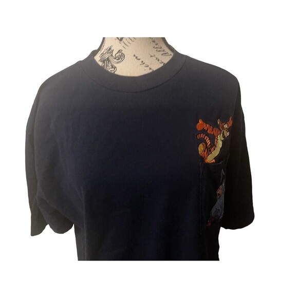 VINTAGE Disney Eeyore & Tigger Embroidered Pocket T-Shirt SZ Large Blue Adult - Picture 8 of 16